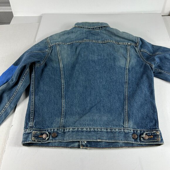 Y2K Levi's Jean Jacket Medium Blue Faded Trucker DIY Blue Tribal Sleeve Denim - Picture 12 of 16